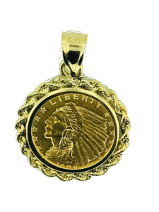 gold liberty coin in a bezel
