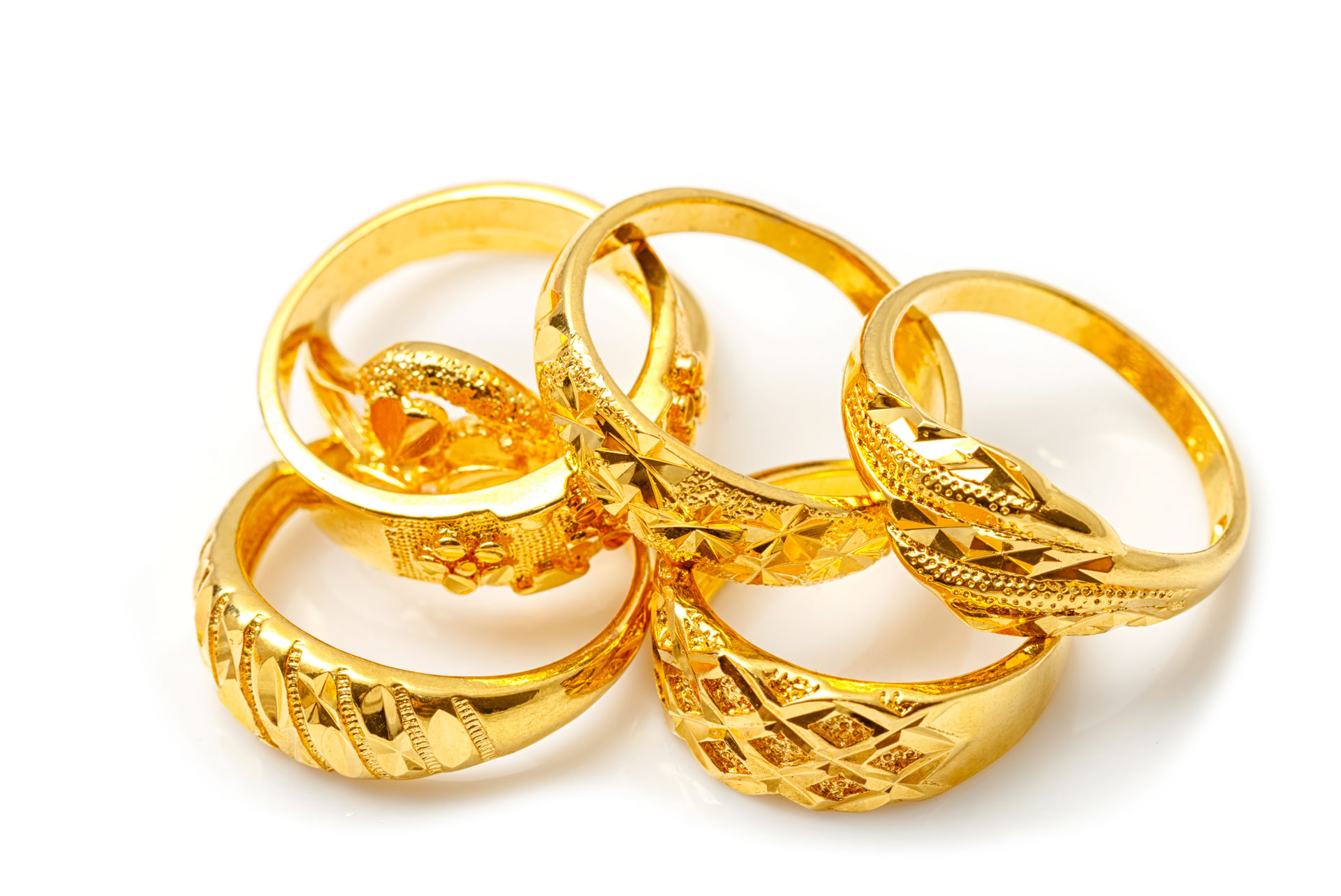 five gold rings stacked on top of each other