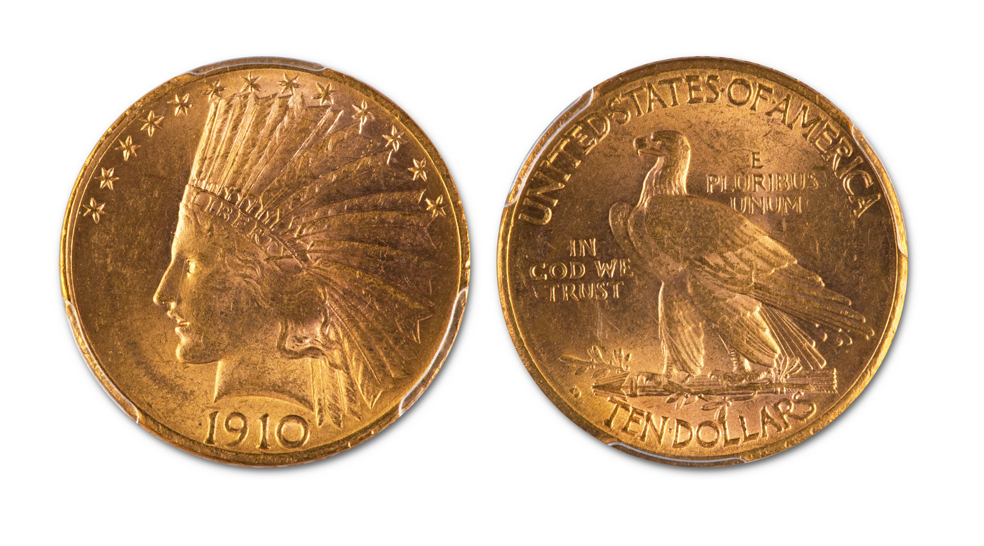 United States gold coins from 1910, front and back