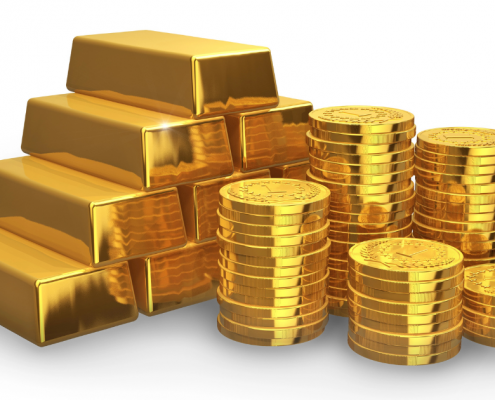 How Much Gold Can You Buy for $20,000? - stacks of gold bars and gold coins