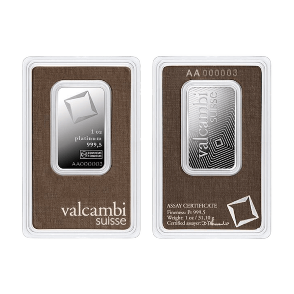 Valcambi Platinum Bar: 1 oz, 1 g